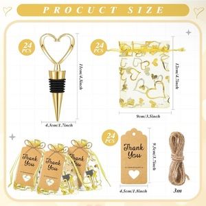 Heart Shaped Wine Bottle Stopper w/Sheer Bags, Labels & RopeforValentinesGifts